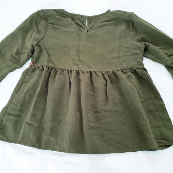 Olive Green Embroidered Babydoll Blouse - Picture 4 of 4